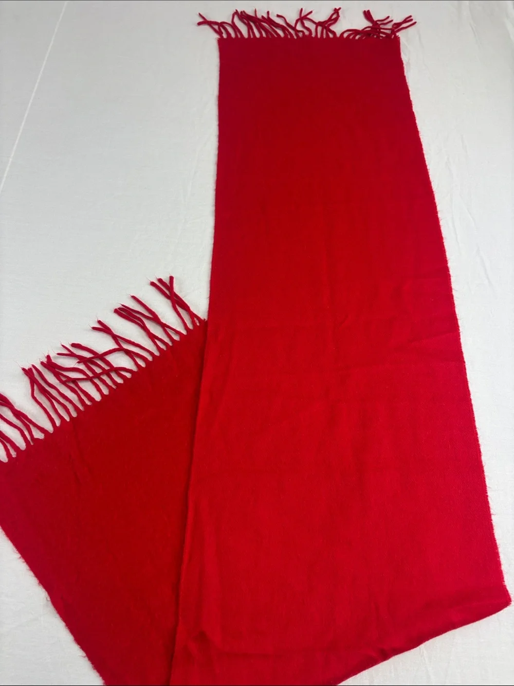 Christian Dior Monsieur Cashmaire Red Woven Fringe Scarf Vintage Made in Japan